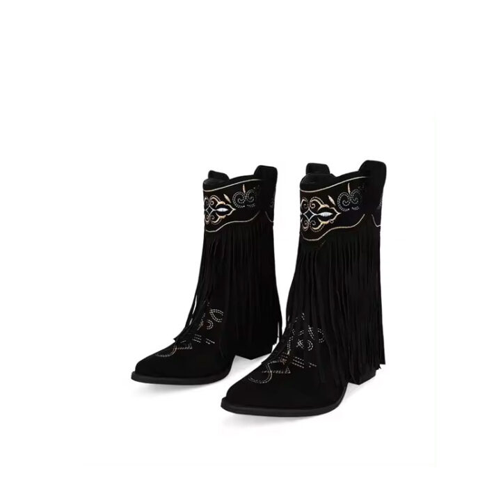 black fringe cowgirl boots