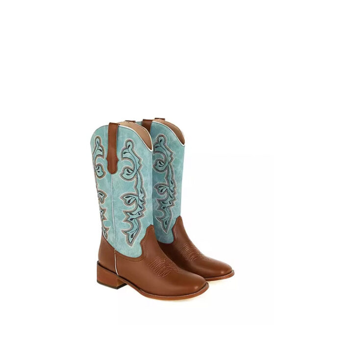 brown and teal cowboy boots