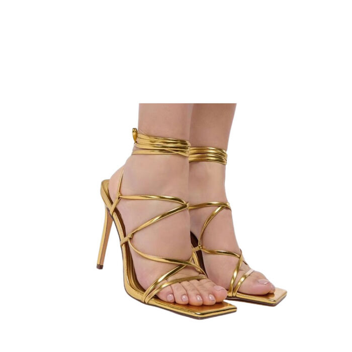 gold strappy heels