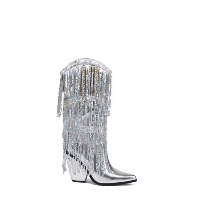 silver glitter cowgirl boots