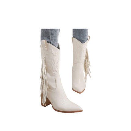 White Fringe Cowgirl Boots